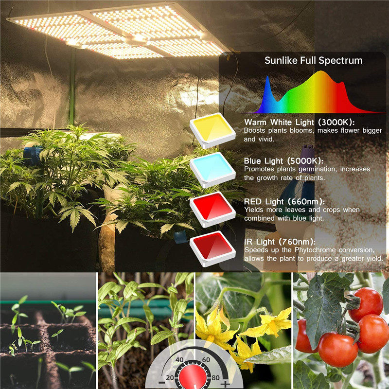 Angelila LED Grow Lights 600W Full Spectrum Daisy-Chain Dimmable Function for Indoor Plants Flowers Vegetables Greenhouse Hydroponic